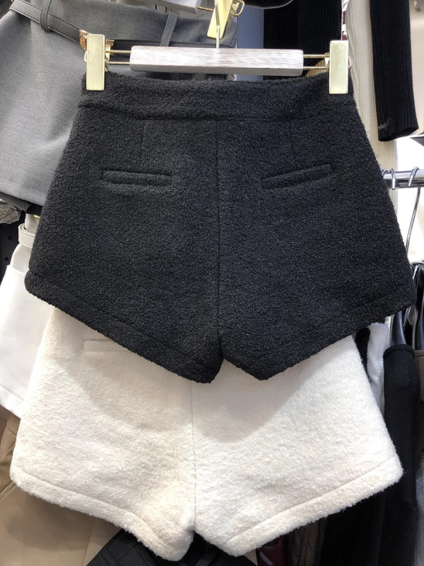 Šorcevi od vunene tkanine u tweed stilu, visok struk, debeli materijal, mikroelastičnost