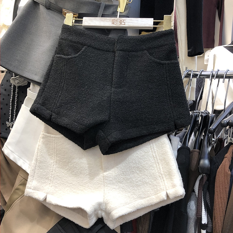 Šorcevi od vunene tkanine u tweed stilu, visok struk, debeli materijal, mikroelastičnost