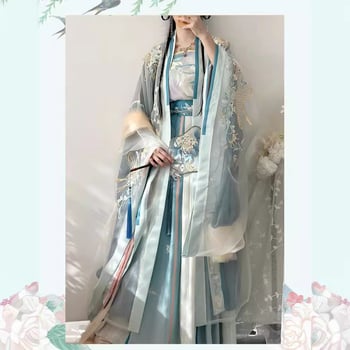 Vezeni šifon Hanfu top, duljine do struka, širokih rukava, 80–90% poliestera