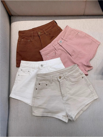 Ženski traper kratke hlače visokim strukom, uski kroj, A-linija, mješavina pamuka-polyester (80–90% pamuka)