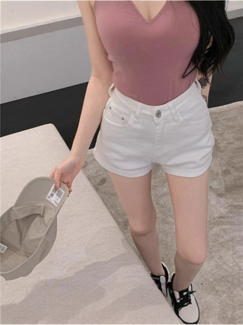 Ženski traper kratke hlače visokim strukom, uski kroj, A-linija, mješavina pamuka-polyester (80–90% pamuka)