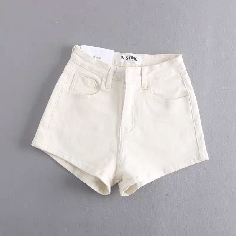 Ženski traper kratke hlače visokim strukom, uski kroj, A-linija, mješavina pamuka-polyester (80–90% pamuka)