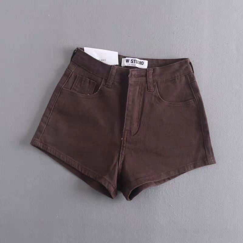 Ženski traper kratke hlače visokim strukom, uski kroj, A-linija, mješavina pamuka-polyester (80–90% pamuka)