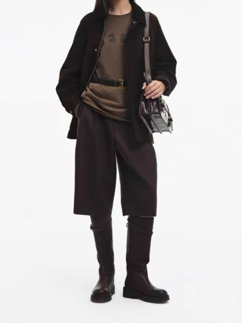 Παντελόνια από μαλλί με ανάμειξη πολυεστέρα, διπλή πιέτα, μήκος πέντε τετάρτων, ίσια γραμμή, μέση μέση, μάρκα Ann revan, φθινόπωρο 2025