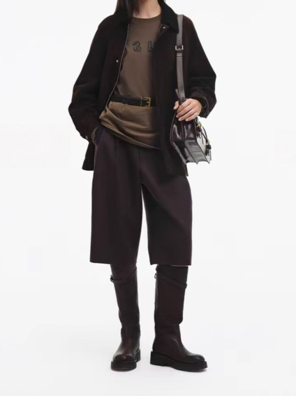 Παντελόνια από μαλλί με ανάμειξη πολυεστέρα, διπλή πιέτα, μήκος πέντε τετάρτων, ίσια γραμμή, μέση μέση, μάρκα Ann revan, φθινόπωρο 2025