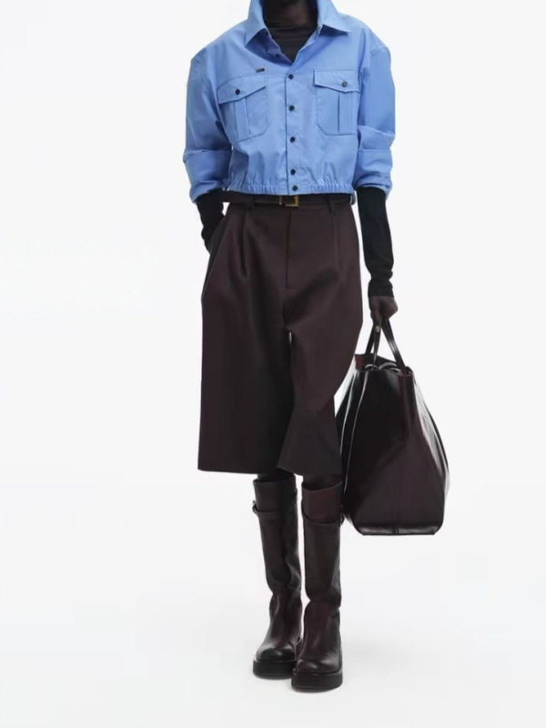 Παντελόνια από μαλλί με ανάμειξη πολυεστέρα, διπλή πιέτα, μήκος πέντε τετάρτων, ίσια γραμμή, μέση μέση, μάρκα Ann revan, φθινόπωρο 2025