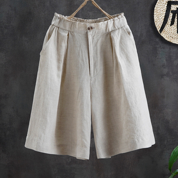 Ženske široke kratke hlače od pamuka i lana, visok pas, ljetna opuštena silueta, retro stil