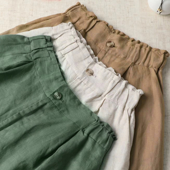 Ženske široke kratke hlače od pamuka i lana, visok pas, ljetna opuštena silueta, retro stil