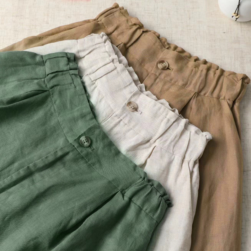 Ženske široke kratke hlače od pamuka i lana, visok pas, ljetna opuštena silueta, retro stil