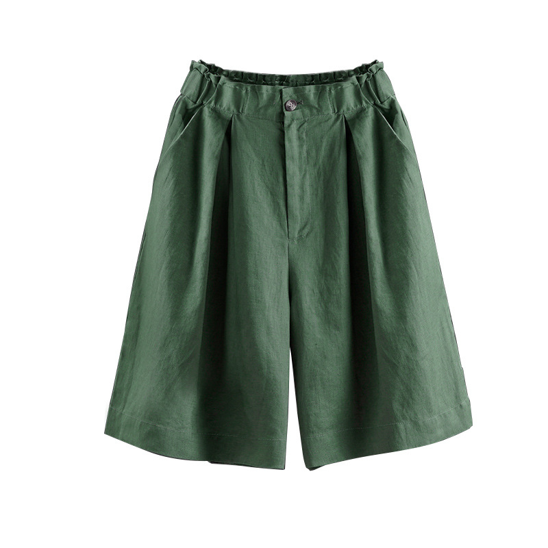 Ženske široke kratke hlače od pamuka i lana, visok pas, ljetna opuštena silueta, retro stil