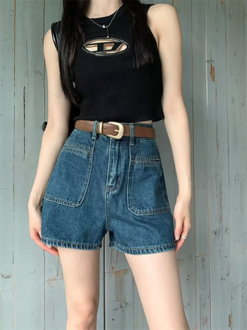 Γυναικείοι τζιν σορτς, βαμβάκι, ψηλή μέση, κοντό μήκος, περιεκτικότητα σε βαμβάκι 50–70%