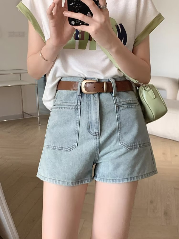 Γυναικείοι τζιν σορτς, βαμβάκι, ψηλή μέση, κοντό μήκος, περιεκτικότητα σε βαμβάκι 50–70%