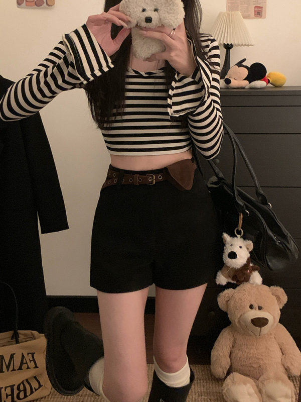 Γυναικεία κοντά σορτς με ψηλή μέση, μήκος τριών τεταρτών, συνθετικό ύφασμα σουέν-πολυεστέρα, casual μποτ στυλ, μικροελαστικότητα