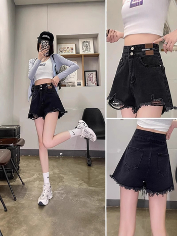 Дънкови къси панталони за жени – висока талия, прав силует, дължина три четвърти, памук, основен състав 50–70% памук