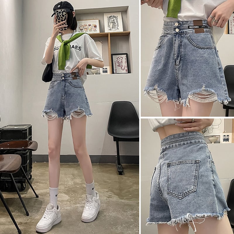 Дънкови къси панталони за жени – висока талия, прав силует, дължина три четвърти, памук, основен състав 50–70% памук