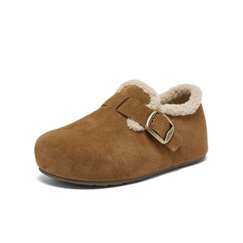 Cipele Birkenstock od prave kože, potplata od ovčje kože, debela gumena potplata, okrugli vrh, korejska verzija, niska gornja linija
