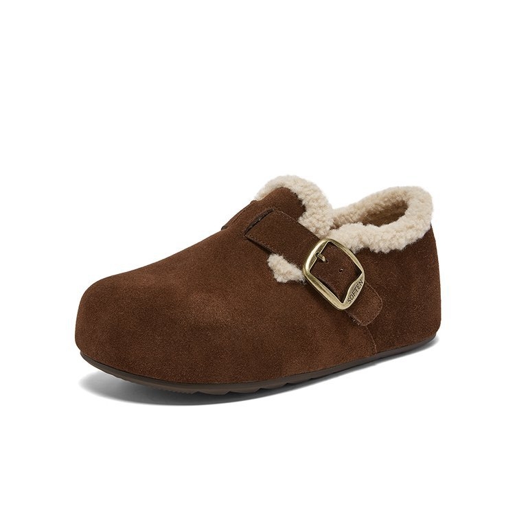 Cipele Birkenstock od prave kože, potplata od ovčje kože, debela gumena potplata, okrugli vrh, korejska verzija, niska gornja linija