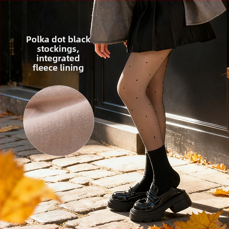 Nylonové pančuchy s fleecovou podšívkou, vzor vlnité bodky, zdvihnutie zadku, zoštíhlenie nôh, pre ženy