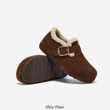Dámske topánky z pravej kože v štýle Birkenstock, s hrubou podrážkou, podšité vlnené vnútro, gumová podrážka, korejská verzia