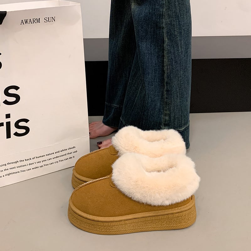 Női téli havas csizma, alacsony kivágás, vastag talpú, szőrös felsőrész, vízálló