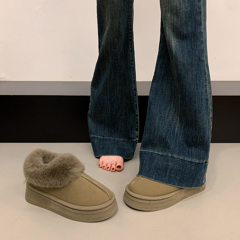 Női téli havas csizma, alacsony kivágás, vastag talpú, szőrös felsőrész, vízálló