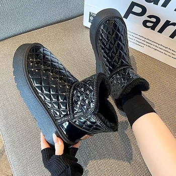 Ženske snow boots od PU kože, vodootporne, s pliš unutrašnjosti, debela potplat, kratke, bez vezivanja, korejski stil, zima