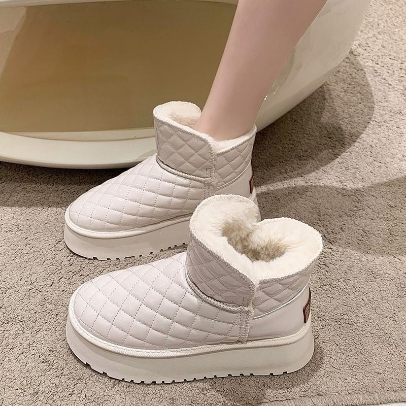 Ženske snow boots od PU kože, vodootporne, s pliš unutrašnjosti, debela potplat, kratke, bez vezivanja, korejski stil, zima