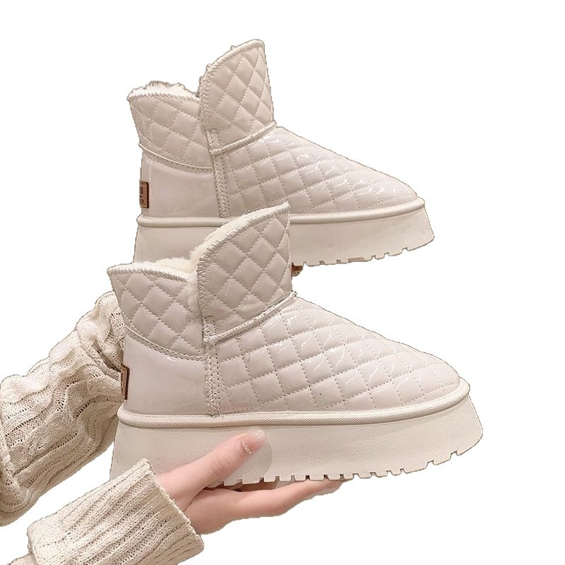 Ženske snow boots od PU kože, vodootporne, s pliš unutrašnjosti, debela potplat, kratke, bez vezivanja, korejski stil, zima