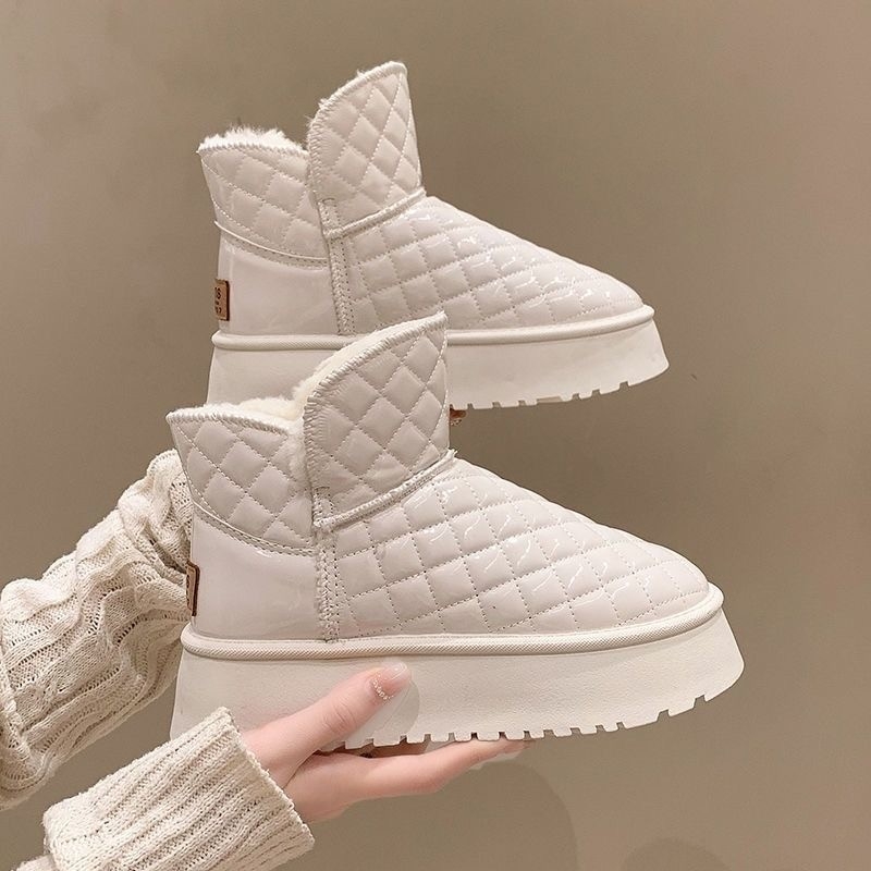 Ženske snow boots od PU kože, vodootporne, s pliš unutrašnjosti, debela potplat, kratke, bez vezivanja, korejski stil, zima