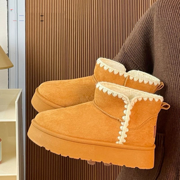 Ženske zimske čizme od pamuka s pliš podstavom, slip-on s Velcro zatvaračem, gumom potplatom, srednja visina čizme, okrugli vrh