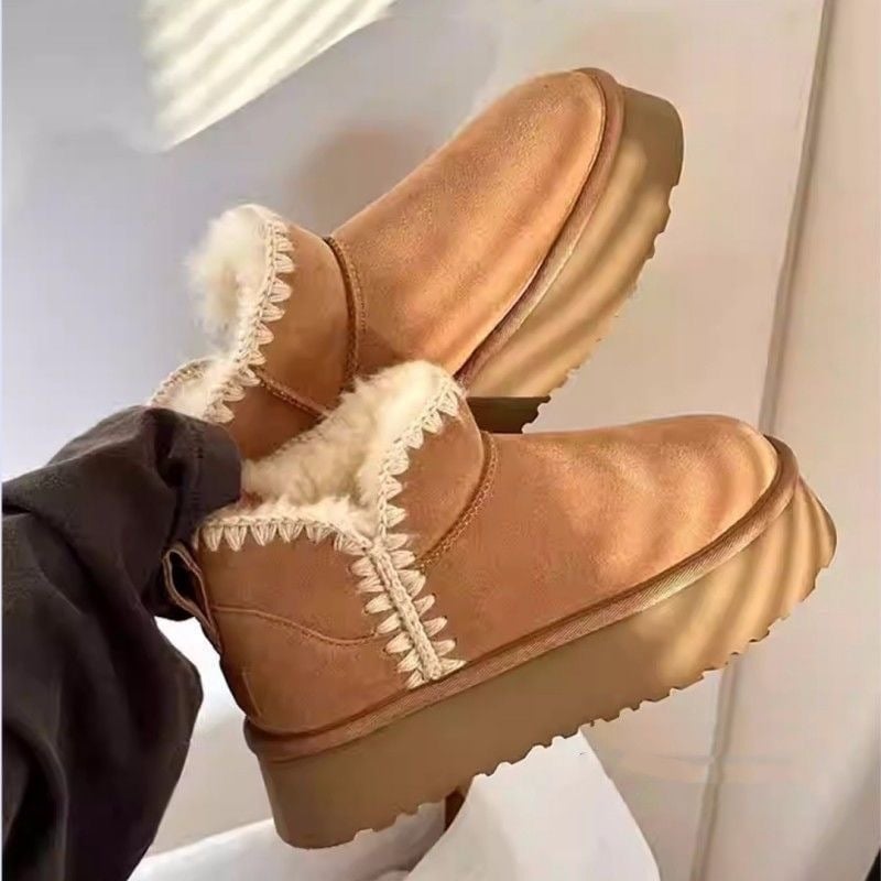 Ženske zimske čizme od pamuka s pliš podstavom, slip-on s Velcro zatvaračem, gumom potplatom, srednja visina čizme, okrugli vrh