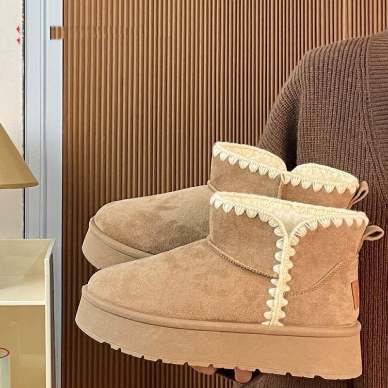 Ženske zimske čizme od pamuka s pliš podstavom, slip-on s Velcro zatvaračem, gumom potplatom, srednja visina čizme, okrugli vrh