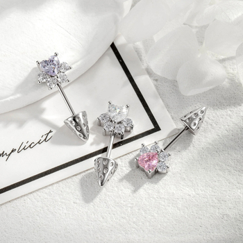 Ausu kaula pīrsings ar sirds formas kaķa ķepas motīvu, metāls, dimanta griezums, cirkons, unisex