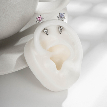 Ausu kaula pīrsings ar sirds formas kaķa ķepas motīvu, metāls, dimanta griezums, cirkons, unisex