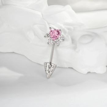 Ausu kaula pīrsings ar sirds formas kaķa ķepas motīvu, metāls, dimanta griezums, cirkons, unisex