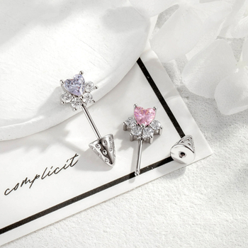 Ausu kaula pīrsings ar sirds formas kaķa ķepas motīvu, metāls, dimanta griezums, cirkons, unisex