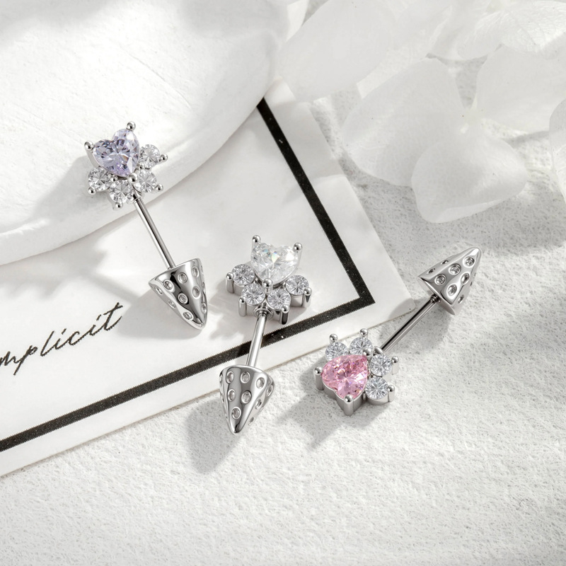 Ausu kaula pīrsings ar sirds formas kaķa ķepas motīvu, metāls, dimanta griezums, cirkons, unisex