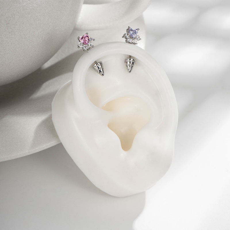 Ausu kaula pīrsings ar sirds formas kaķa ķepas motīvu, metāls, dimanta griezums, cirkons, unisex