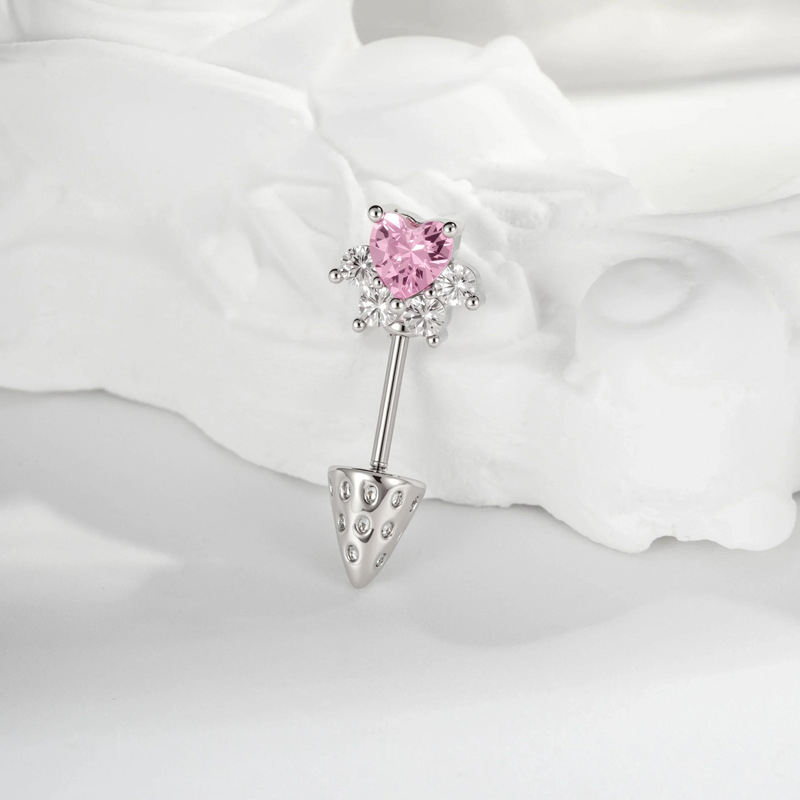 Ausu kaula pīrsings ar sirds formas kaķa ķepas motīvu, metāls, dimanta griezums, cirkons, unisex