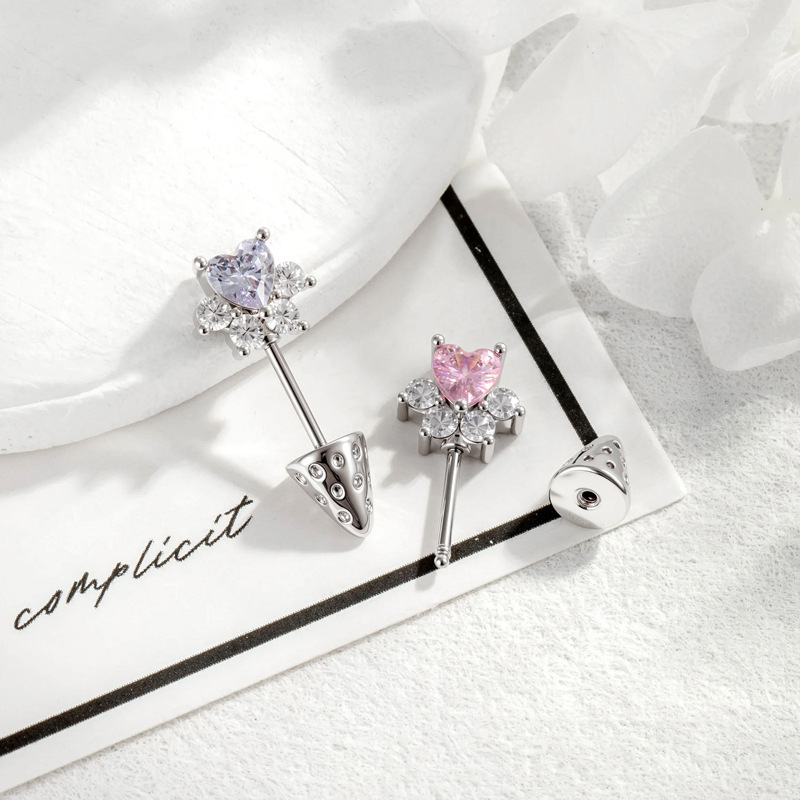 Ausu kaula pīrsings ar sirds formas kaķa ķepas motīvu, metāls, dimanta griezums, cirkons, unisex