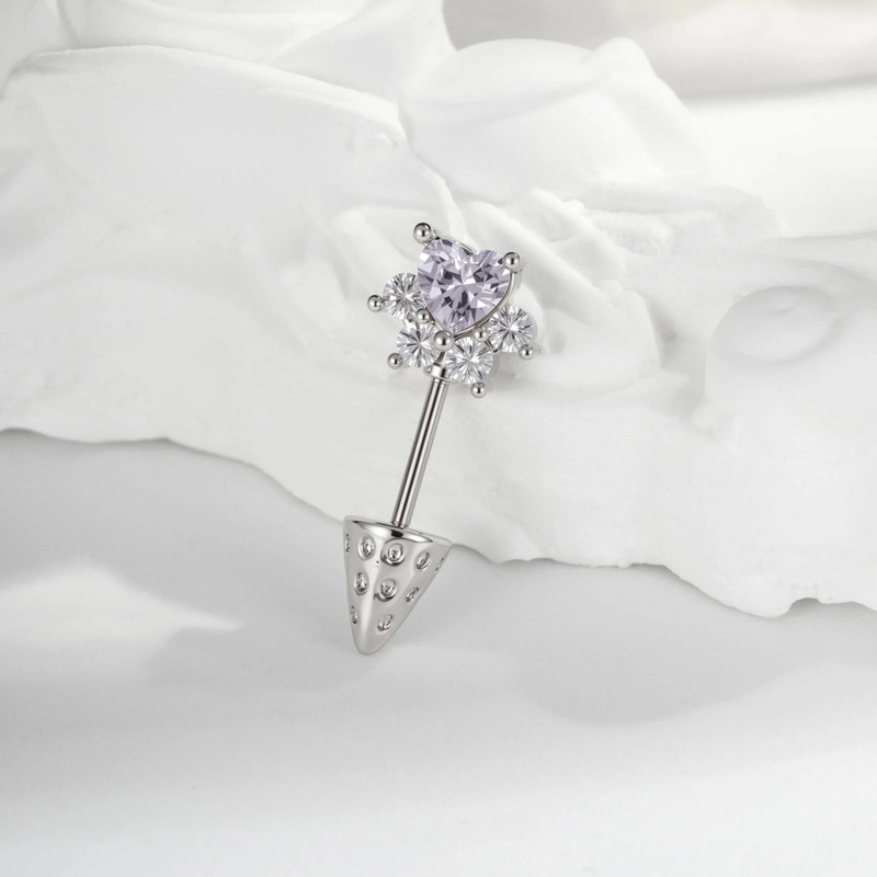 Ausu kaula pīrsings ar sirds formas kaķa ķepas motīvu, metāls, dimanta griezums, cirkons, unisex