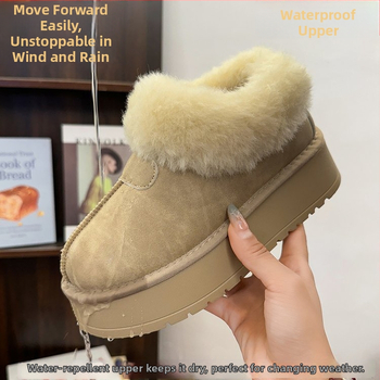 Zimske čizme od ovčje kože s vunenim ovratnikom, platforma, slip-on, gumena potplata, za žene
