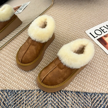 Zimske čizme od ovčje kože s vunenim ovratnikom, platforma, slip-on, gumena potplata, za žene