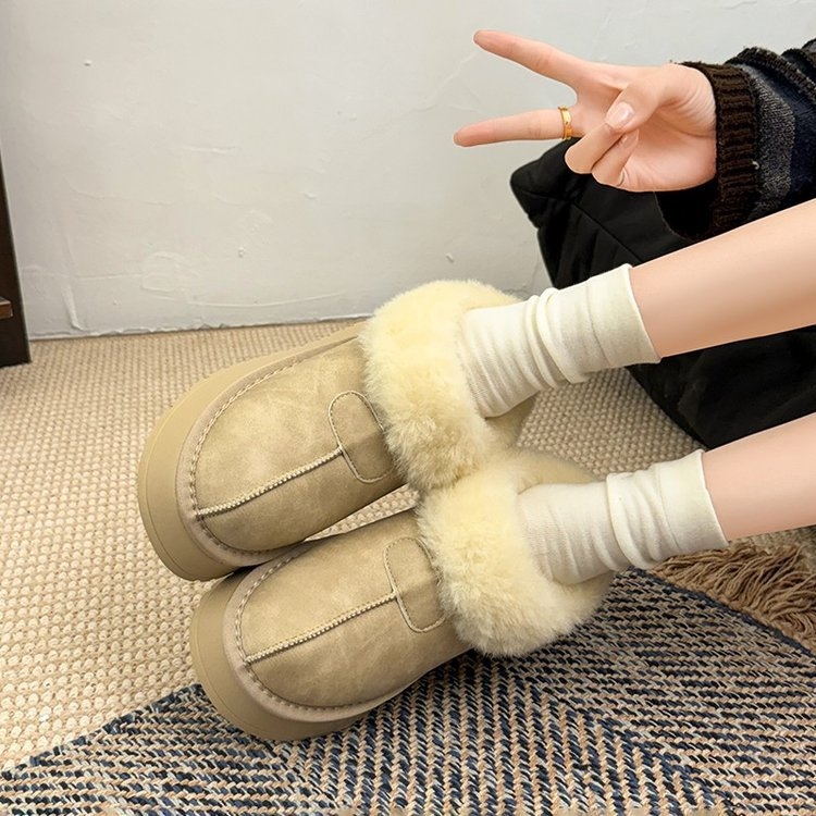 Zimske čizme od ovčje kože s vunenim ovratnikom, platforma, slip-on, gumena potplata, za žene