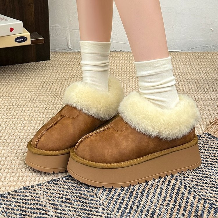 Zimske čizme od ovčje kože s vunenim ovratnikom, platforma, slip-on, gumena potplata, za žene