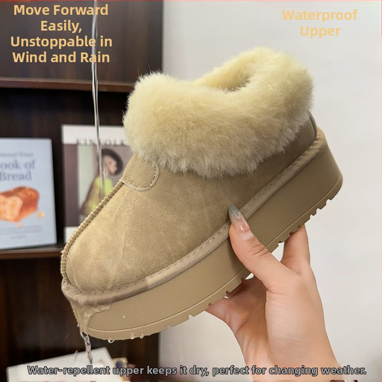 Zimske čizme od ovčje kože s vunenim ovratnikom, platforma, slip-on, gumena potplata, za žene