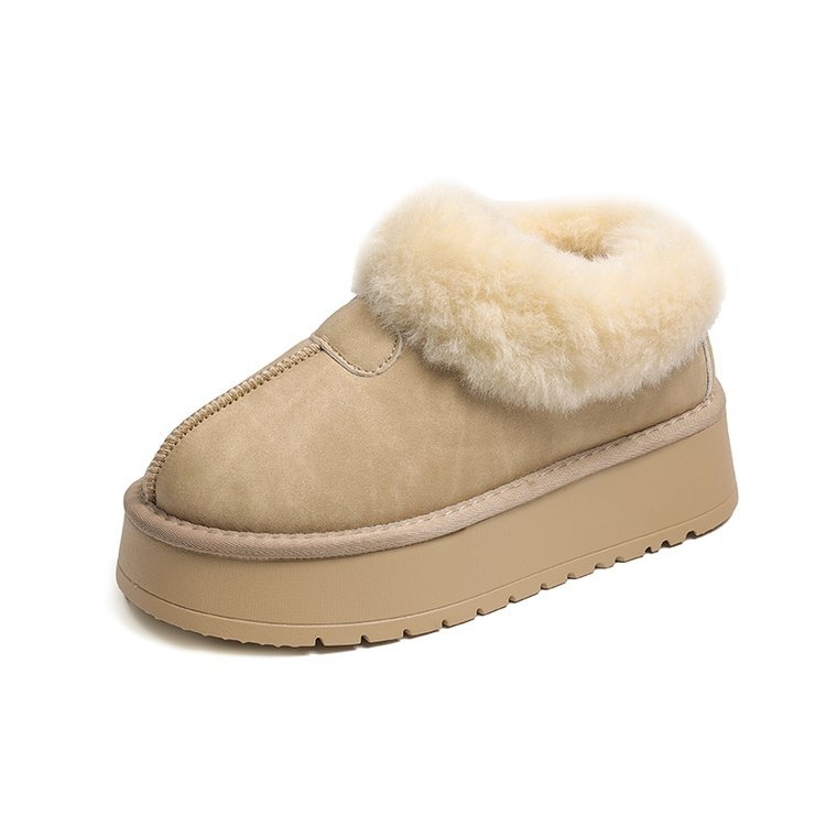 Zimske čizme od ovčje kože s vunenim ovratnikom, platforma, slip-on, gumena potplata, za žene