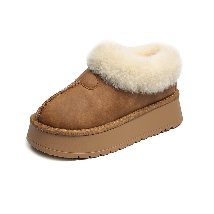 Zimske čizme od ovčje kože s vunenim ovratnikom, platforma, slip-on, gumena potplata, za žene