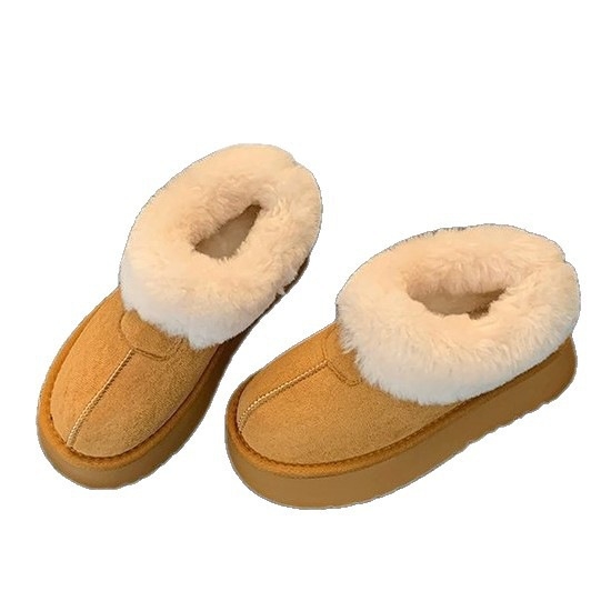Ženske čizme za snijeg s debelim potplatom, nubuk gornji dio, unutarnja od umjetnog krzna, gumeni đon, zimski vintage stil, srednja visina pete 3-5 cm