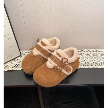 Ženske cipele u Birkenstock stilu s umjetnim krznom, zima 2025, gornji dio od nubuka, unutarnja obloga od umjetnog krzna, Velcro zatvaranje, niski šev, potplat od pjene od kaučuka